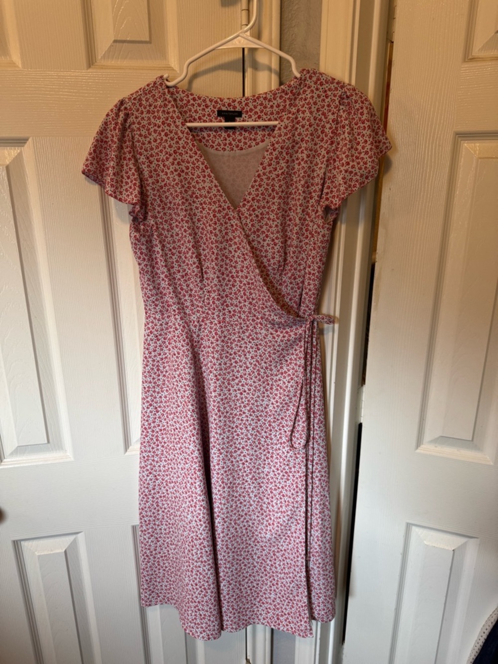 Ann Taylor Pink Floral Wrap Midi Dress